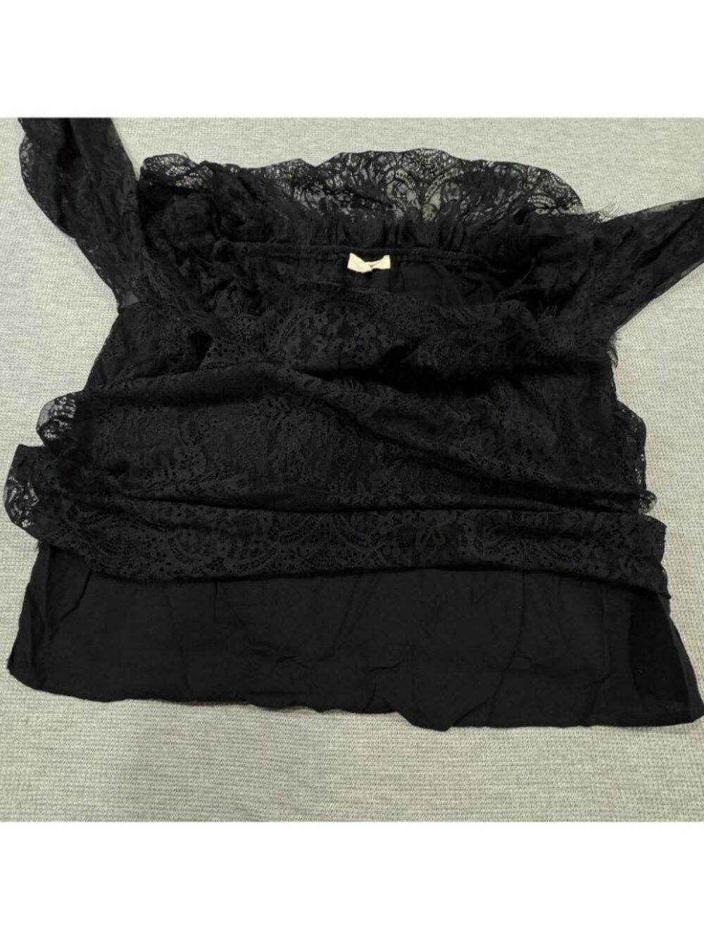 Entro Floral Sheer Lace Blouse Size Large Black Off Shoulder Peasant Boho Gothic - Picture 6 of 15